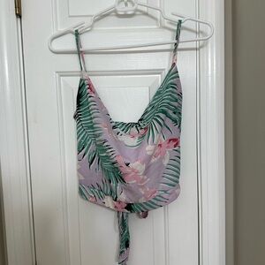 Revamped Women’s Slouch Neck Top Medium Tropical Floral Purple Sleeveless Shirt